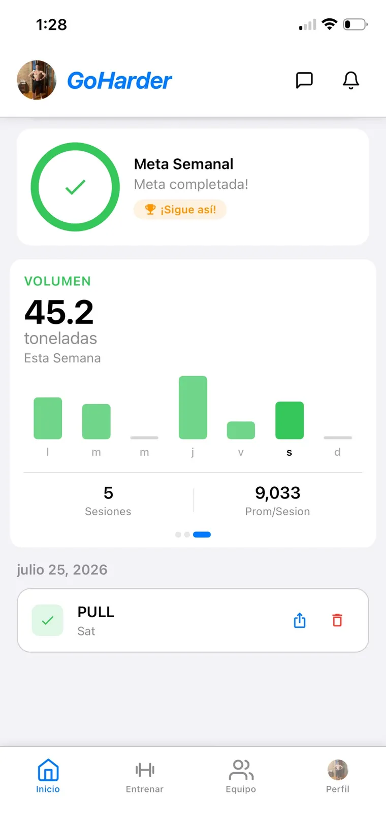 GoHarder weekly stats screen
